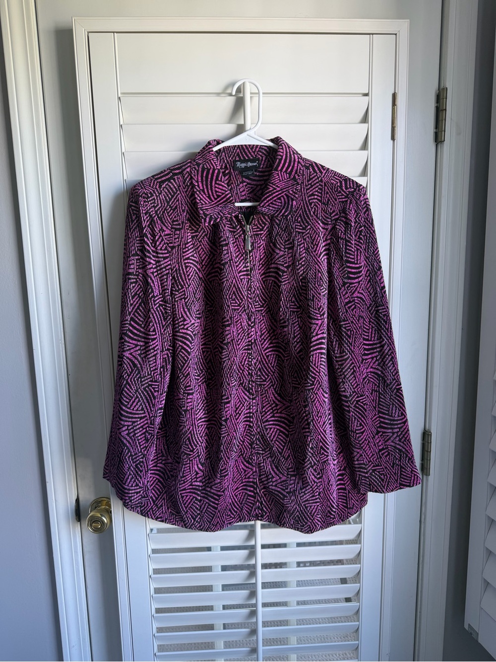 Maggie Barnes 0X Magenta Black Abstract Op Art Jacket Shoulder Pads